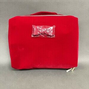 Estee Lauder Red Velvet Gold Zipper Cosmetic Bag with Handle 9 1/2 x 12 1/2 x 4